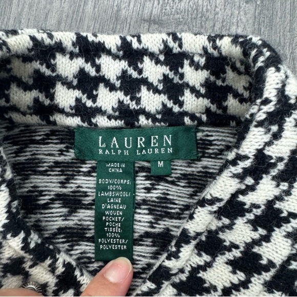 Lauren Ralph Lauren Black White Houndstooth Lambswool Moto Jacket Size M - Picture 4 of 12